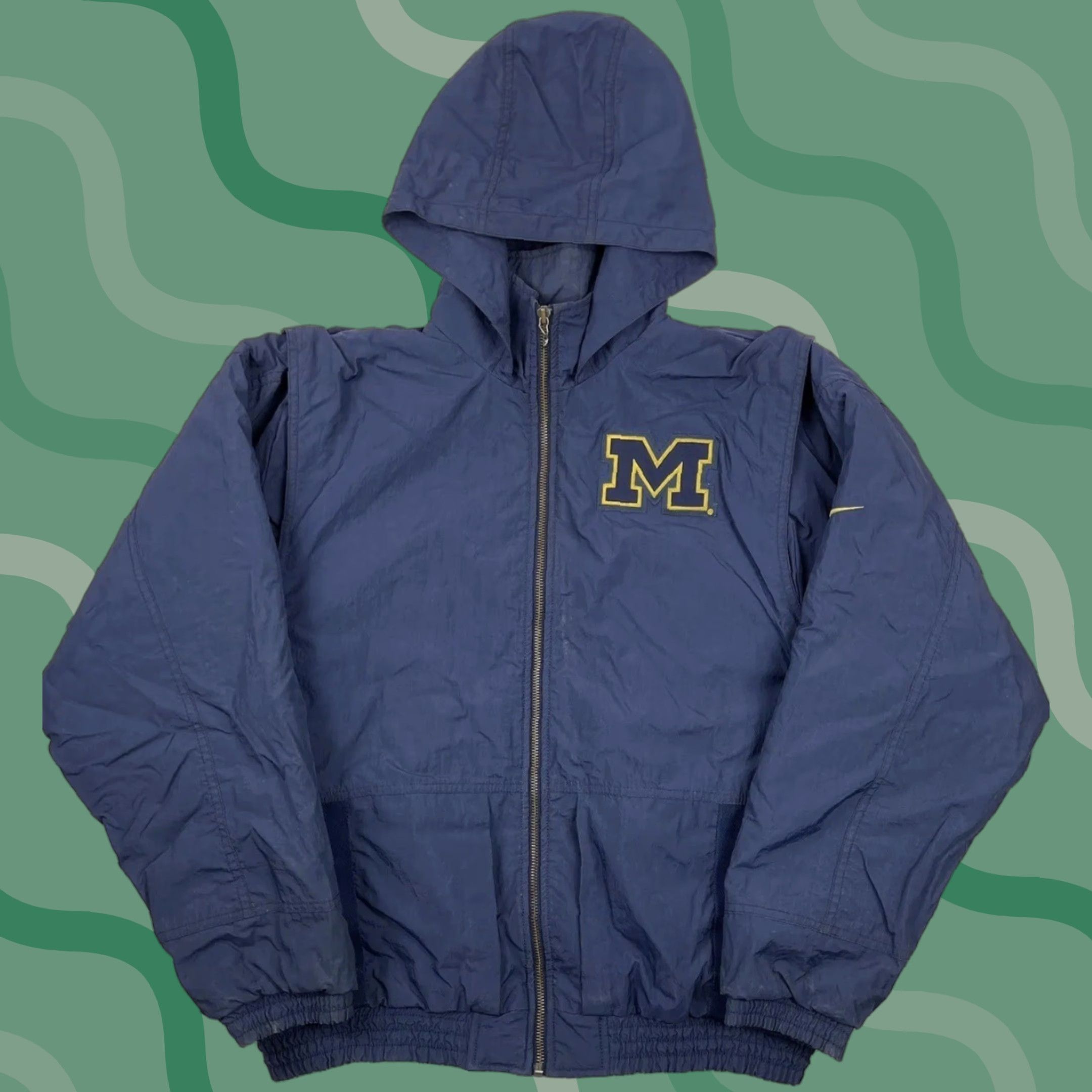 Nike VINTAGE Nike Coat Puffer Jacket XL Men Michigan Wolverines Hooded Long Blue Nylon Logo Zipper Embroidered Comfortable Outdoor College Sports 90s Size US XL / EU 56 / 4 - 1 Thumbnail