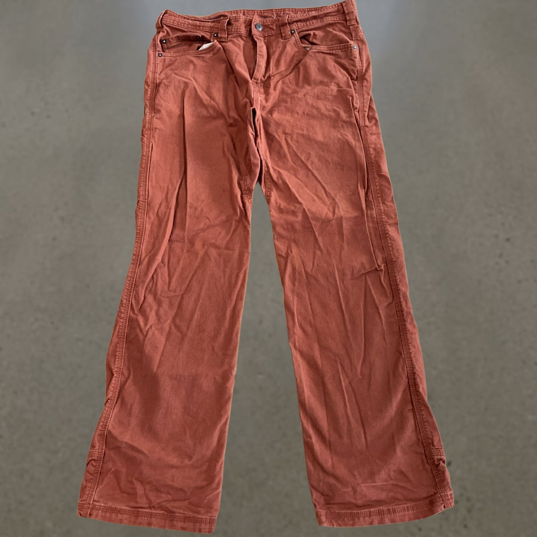 Prana prAna Jeans Canvas Bronson Carpenter Work Pants Mens 34x32 Cotton Blend 5-Pocket Stretch Regular Red 32 Inseam Size US 34 / EU 50 - 1 Thumbnail