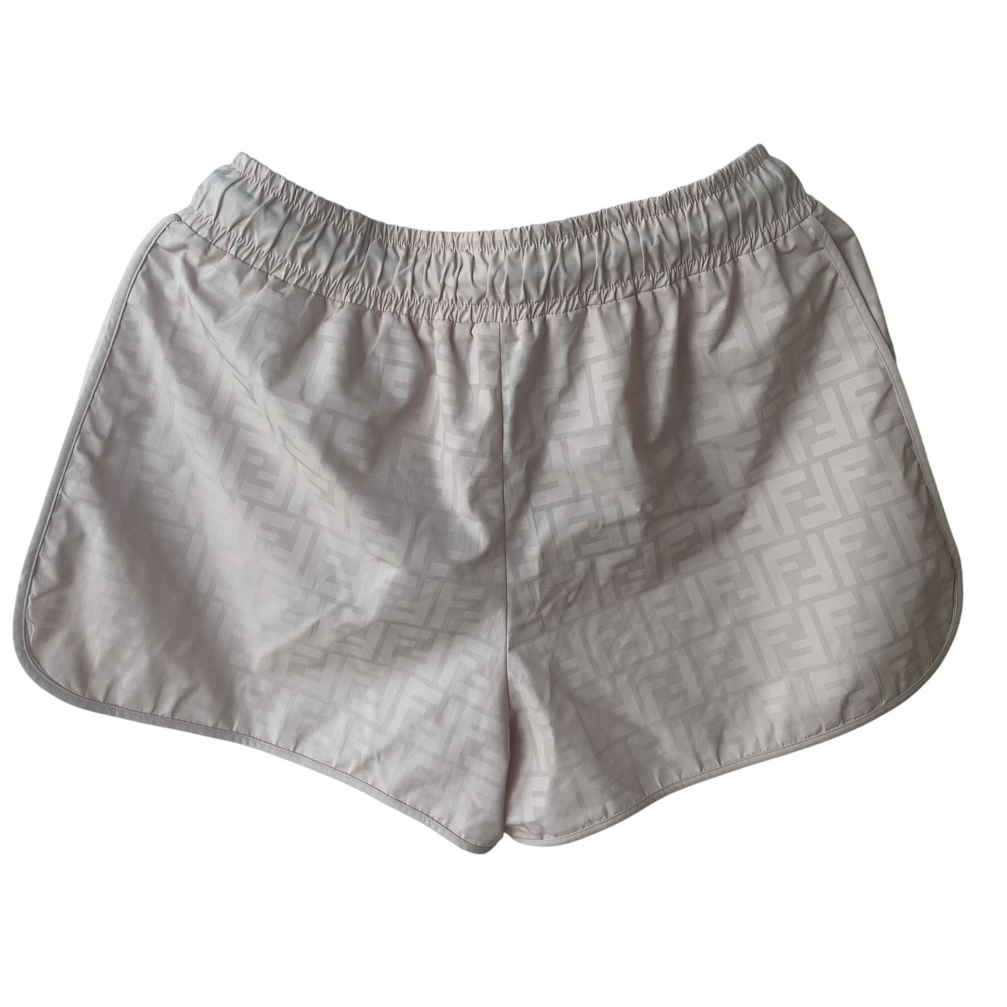 Fendi Fendi Womens Beige FF Logo Silk Drawstring Shorts Size S Size 38" / US 16 / IT 52 - 2 Thumbnail