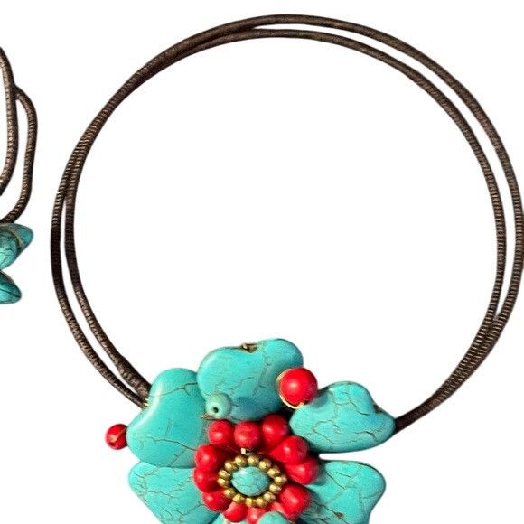 Other Memory Wire Necklace Bracelet Set Dyed Howlite Turquoise Red Size ONE SIZE - 5 Thumbnail