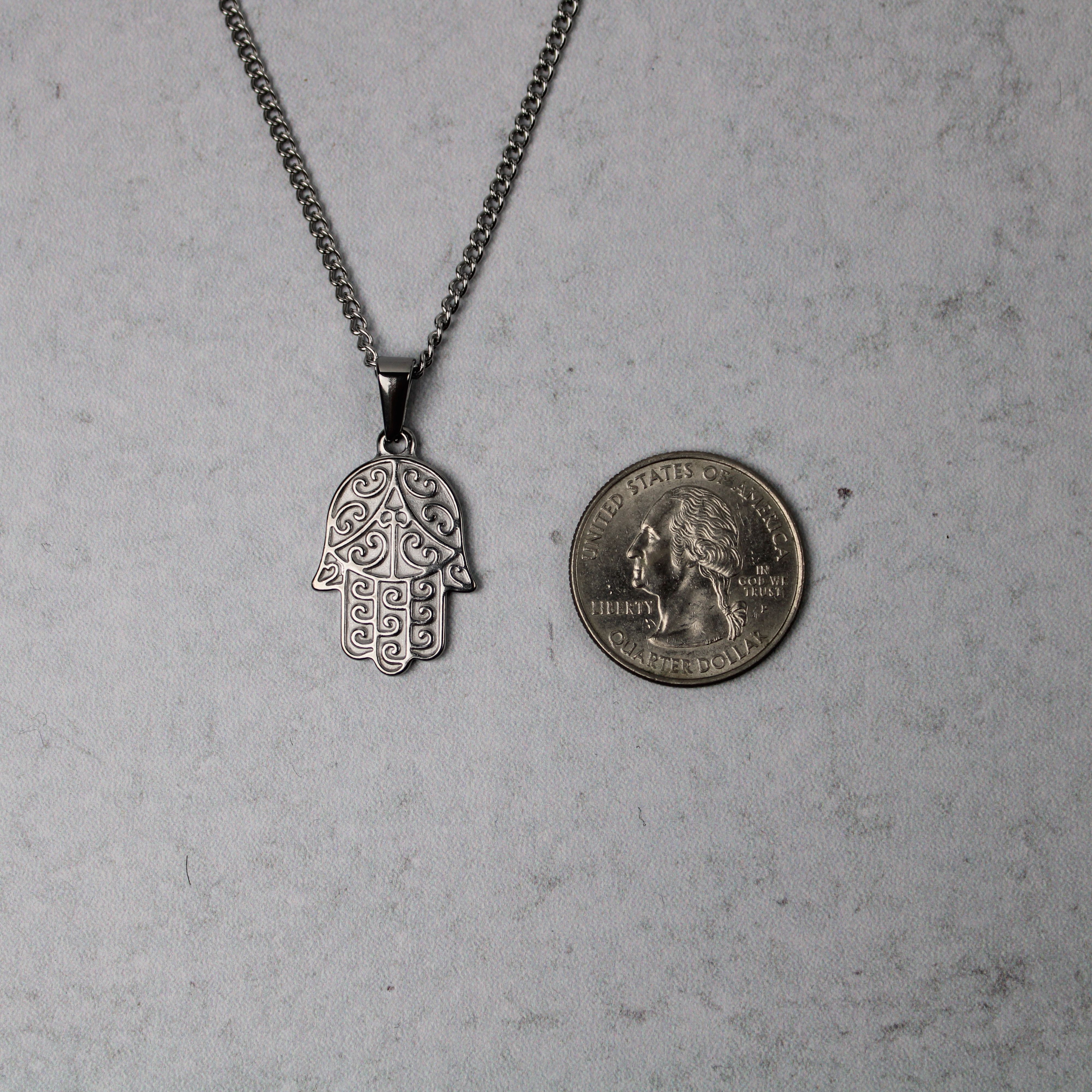 Jewelry Silver Hamsa Pendant Chain Necklace 22 Inch Size ONE SIZE - 4 Thumbnail