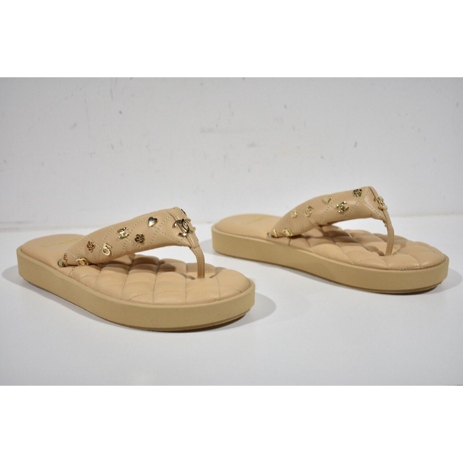 Chanel Chanel 23P Beige Quilted Charms Padded Pool Thong Logo Size US 6 / IT 36 - 3 Thumbnail