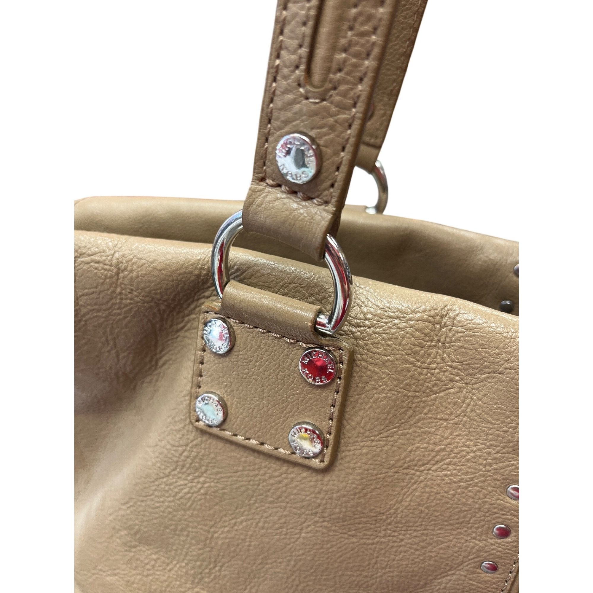 Michael Kors Michael Kors wms taupe tan leather studded hobo tote bag SKU Size ONE SIZE - 14 Thumbnail