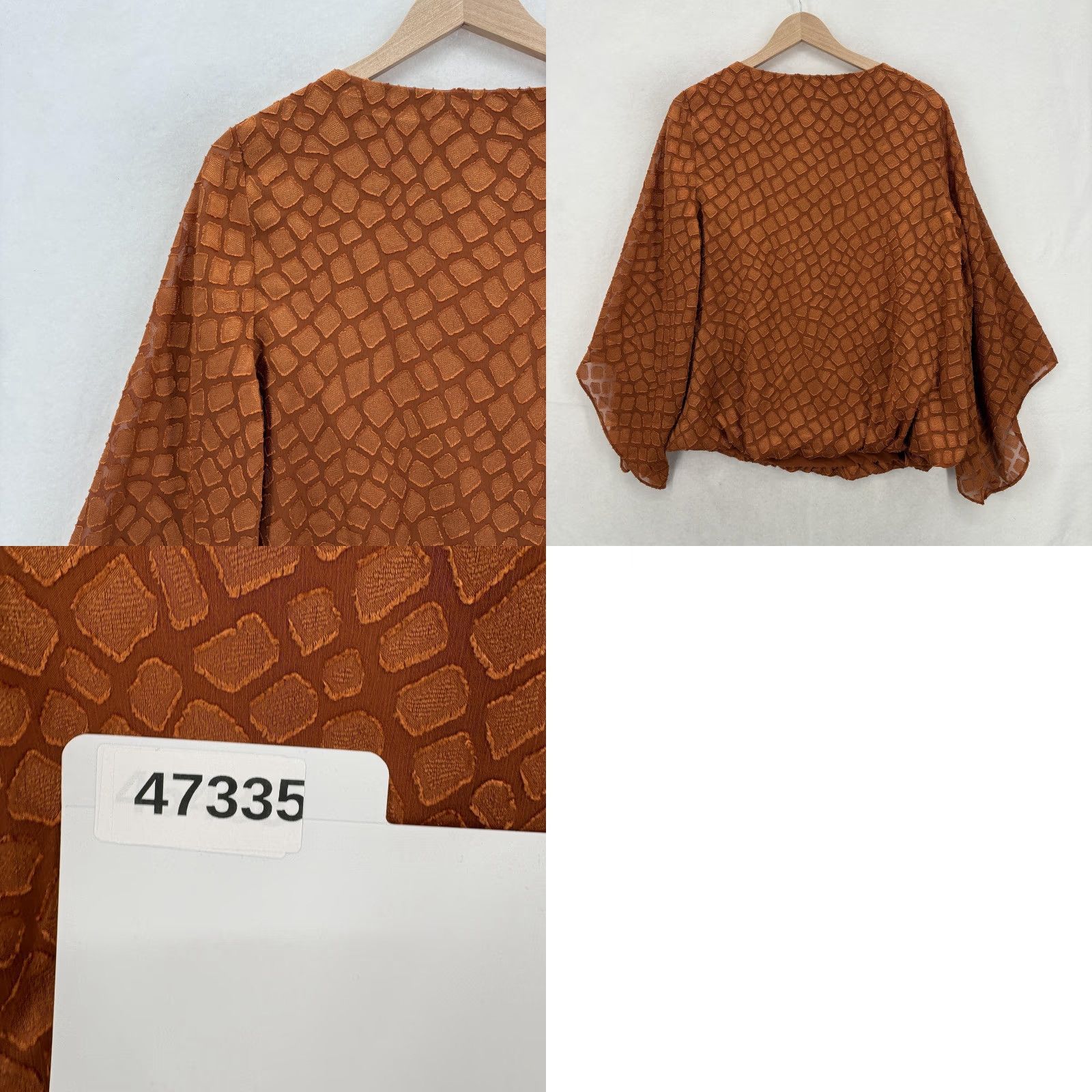Alfani Alfani Blouse Womens 1X Orange Textured Animal Jacquard Kimono Sleeve Top Plus Size XL / US 12-14 / IT 48-50 - 9 Thumbnail