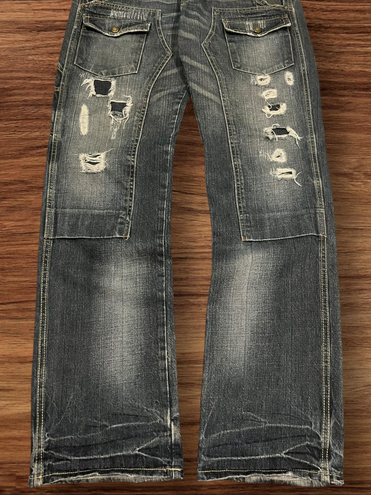 Japanese Brand × Le Grande Bleu (L.G.B.) × Tornado Mart Vintage Japanese Double Knee Multi Pocket Distressed Jeans Size US 31 - 7 Thumbnail