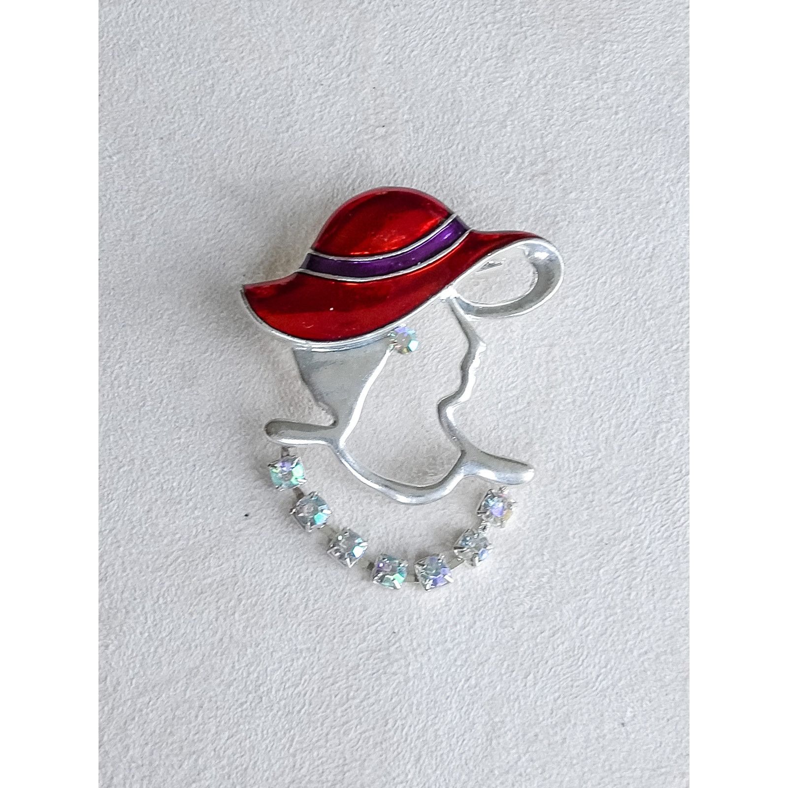 The Unbranded Brand Vintage Lady Red Hat Brooch Pin Red Enamel AB Crystals Size ONE SIZE - 4 Thumbnail