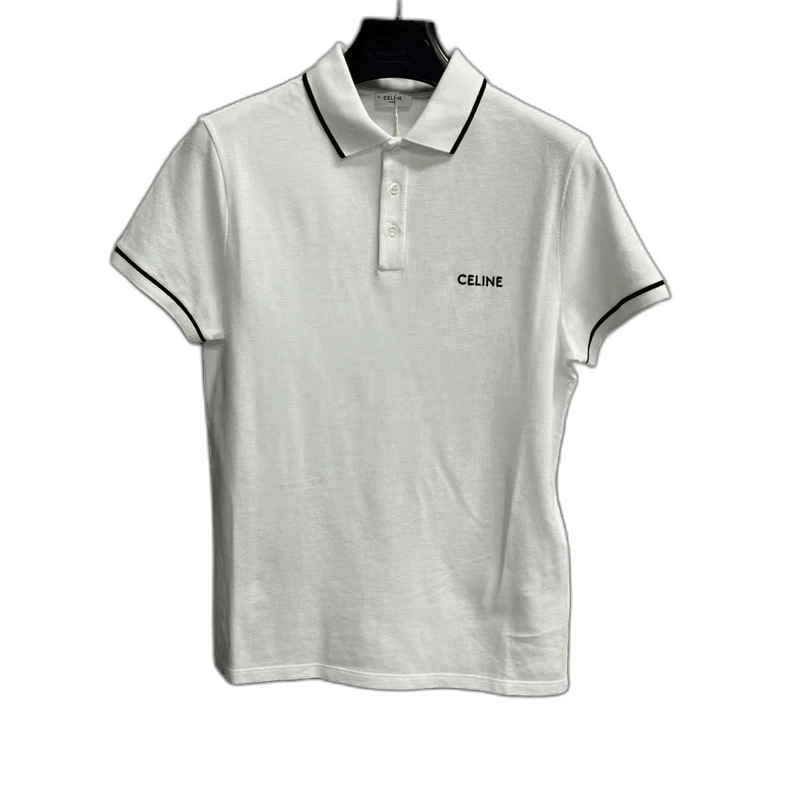 Celine Celine White Striped Letter Pattern Polo Shirt Size US S / EU 44-46 / 1 - 1 Thumbnail