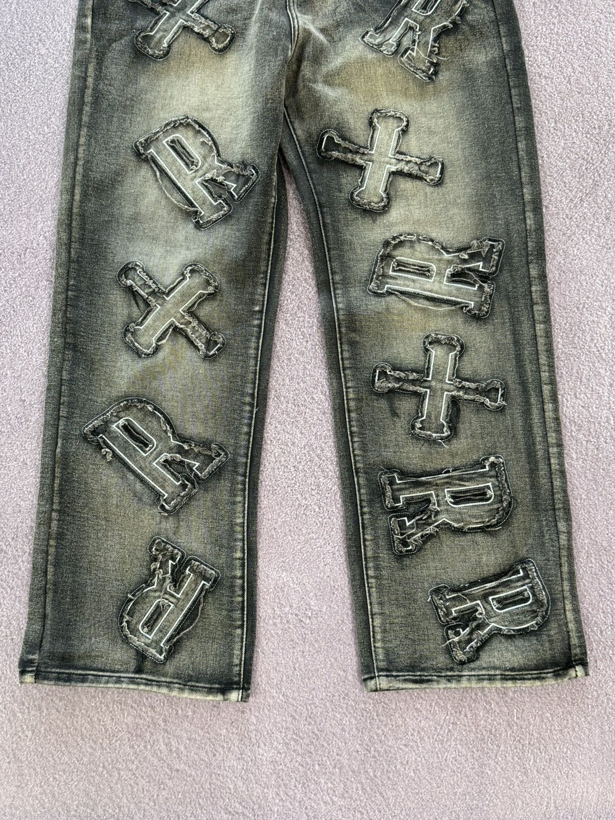 If Six Was Nine Goth Vibe Patchwork Logo Baggy Y2K Grunge Style Pants Size 33" - 4 Thumbnail