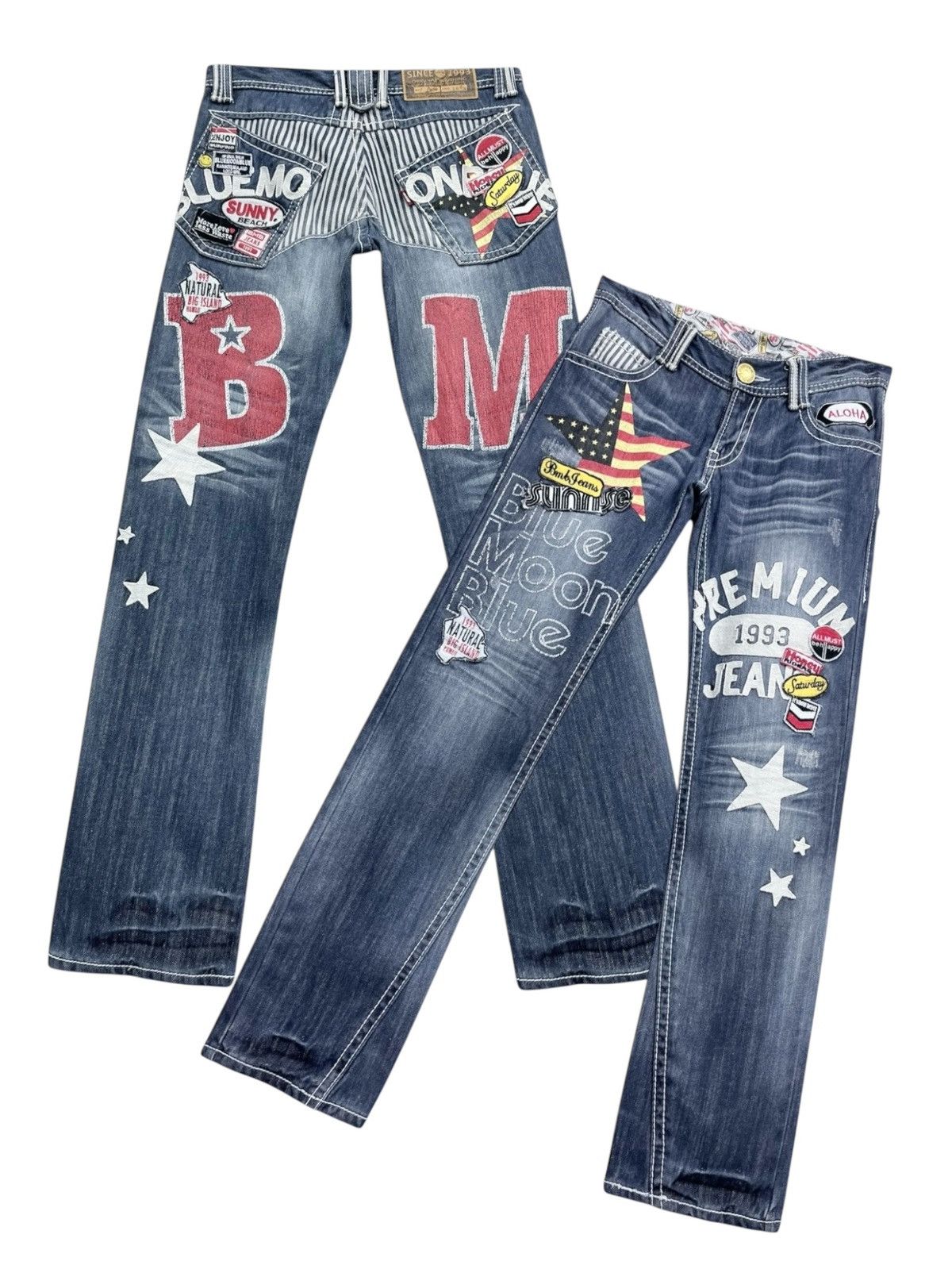 Japan Blue 💥 RARE🌛BMB Embroidery Patches Big Print Daicock Style Surf Size 29" - 3 Thumbnail