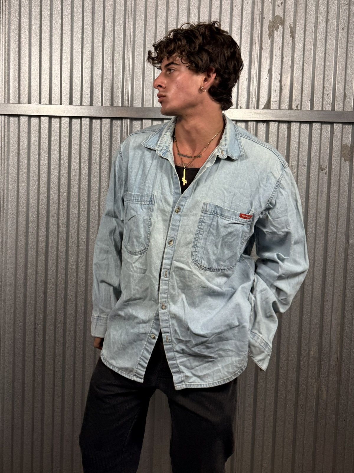 Wrangler Vintage Distressed Denim Western Wrangler Button Up Shirt Size US L / EU 52-54 / 3 - 1 Thumbnail