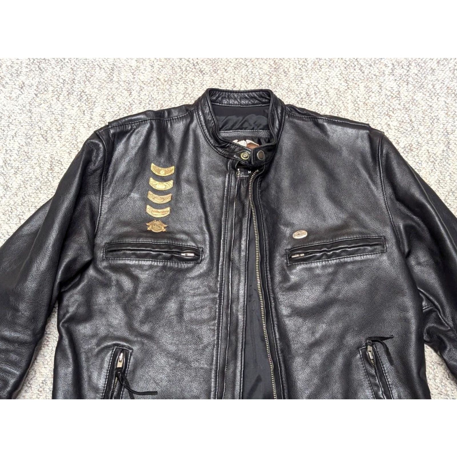 Harley Davidson VINTAGE Harley-Davidson Motorcycle Jacket Cafe Racer Leather Black M Mens US Made Size US M / EU 48-50 / 2 - 4 Thumbnail