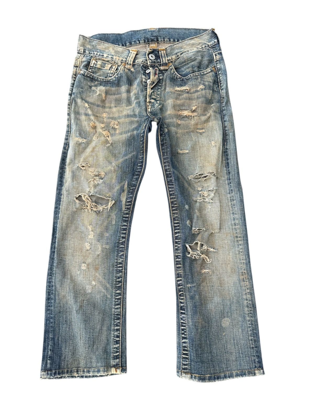 Replay × Vintage REPLAY RIPPED DESIGN JEANS STRAIGHT BUTTON FLY Size US 33 - 1 Thumbnail