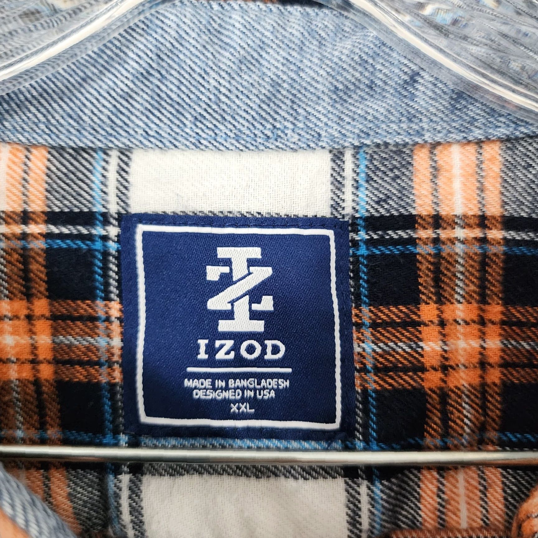 Izod VINTAGE IZOD Flannel Shirt Plaid Long Sleeve Button-Up 2XL White Blue Orange Mens Size US XXL / EU 58 / 5 - 4 Thumbnail