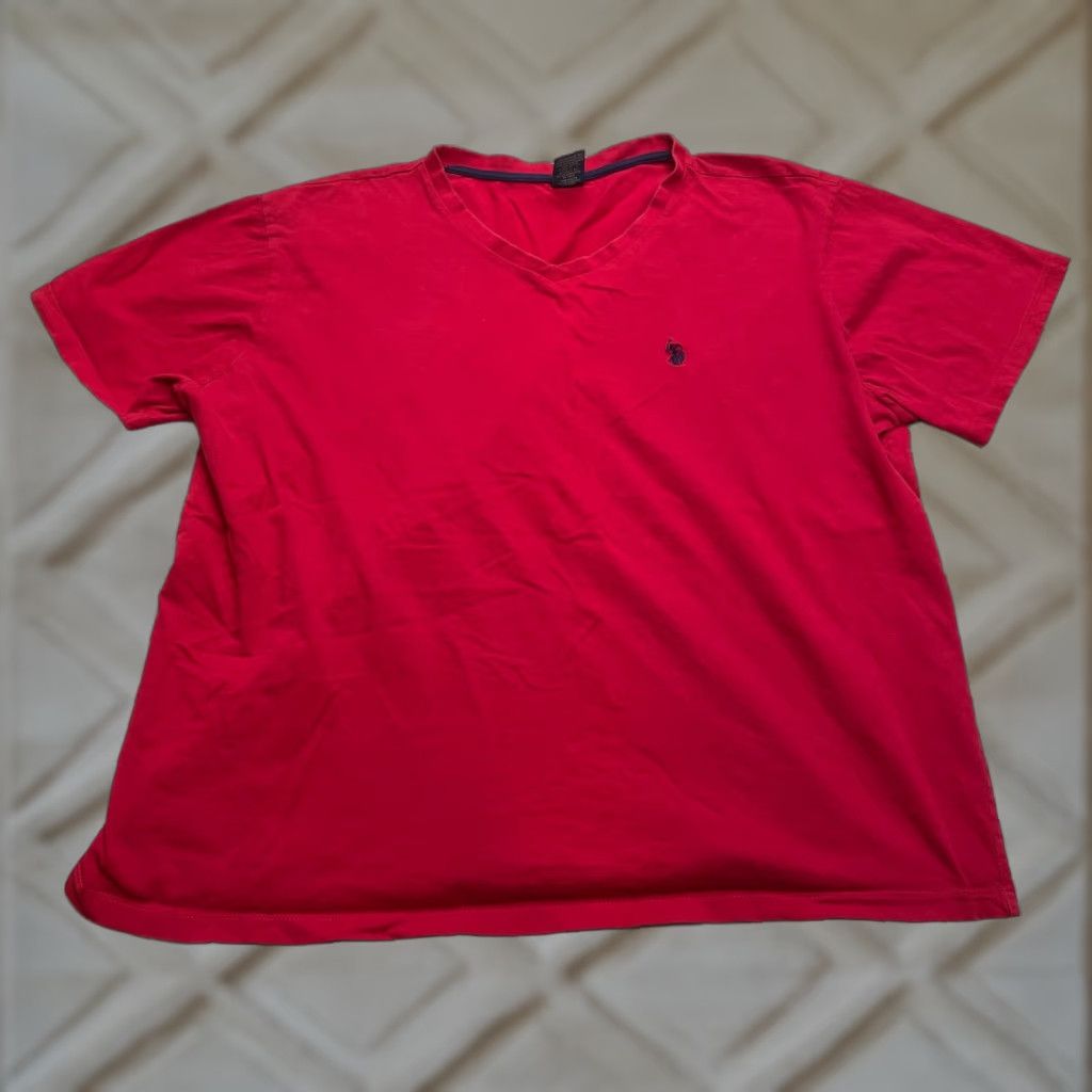 Vintage US Polo Assn. Shirt Mens 2XL Red Solid Short Sleeve V Neck Cotton Logo Size US XXL / EU 58 / 5 - 1 Thumbnail