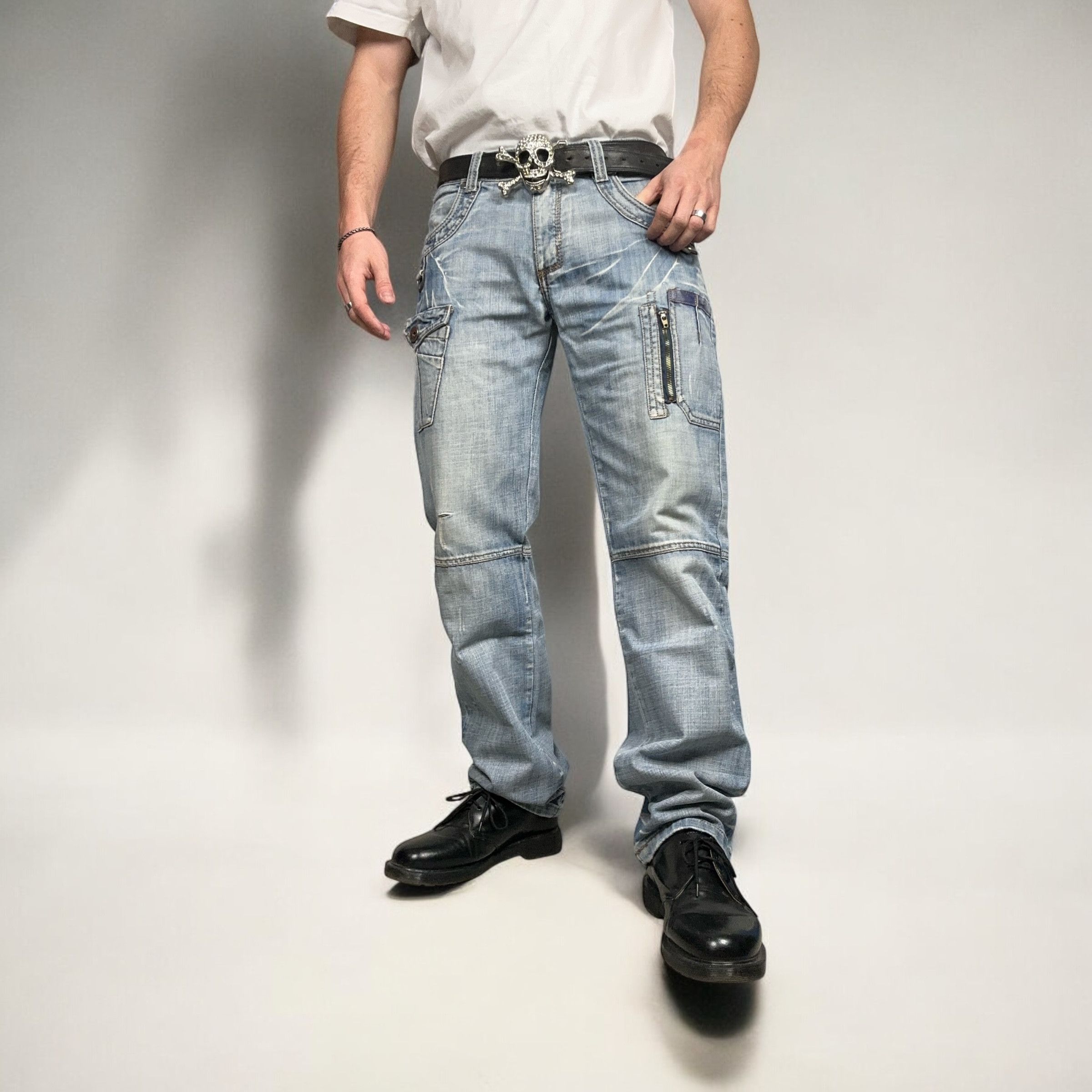 Japanese Brand × Vintage Vintage y2k Utility Cargo Acid Blue Washed Denim Pants Jeans Size US 34 / EU 50 - 3 Thumbnail