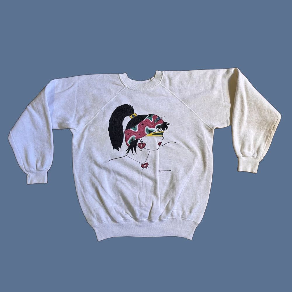 Hanes VINTAGE Hanes Sweatshirt Woman White 80s Graphic Print Raglan Sleeve M Womens Pullover Size M / US 6-8 / IT 42-44 - 1 Thumbnail