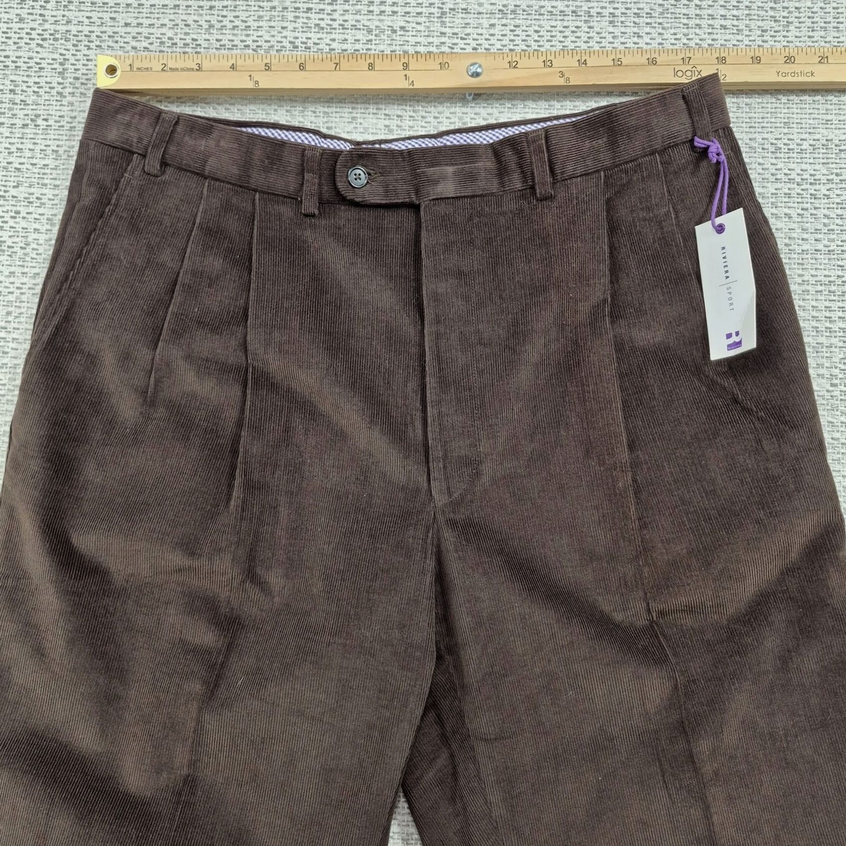 Rivieras Riviera Dress Pants Mens 38 Corduroy Pleated Classic Fit Stretch Unfinished Hem Brown 90s Retro Everyday Mens Dress Pants Size US 38 / EU 54 - 7 Thumbnail