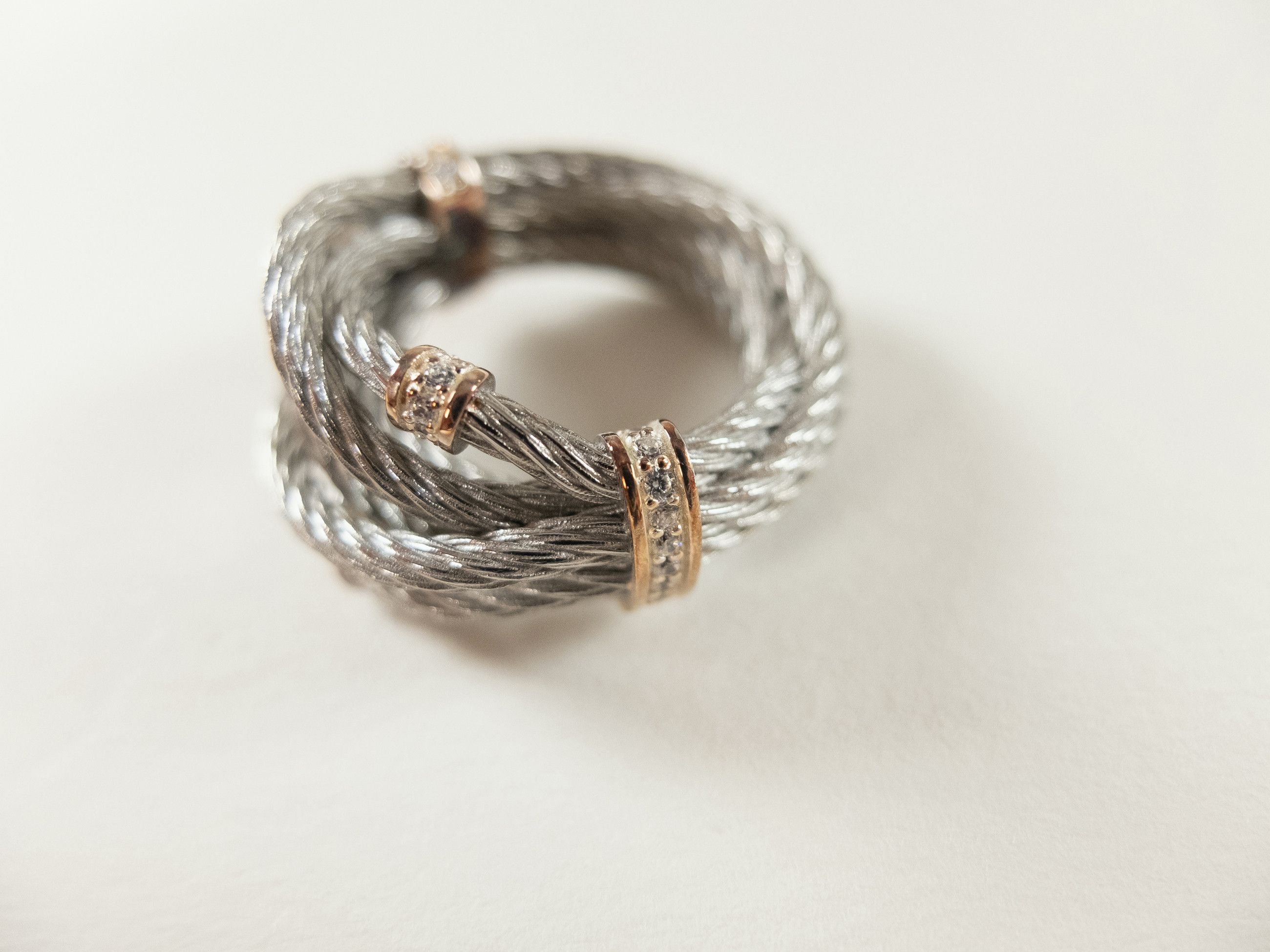 Bottega Veneta BOTTEGA VENETA Cord twisted silver ring w zirconia crystals Size ONE SIZE - 7 Thumbnail