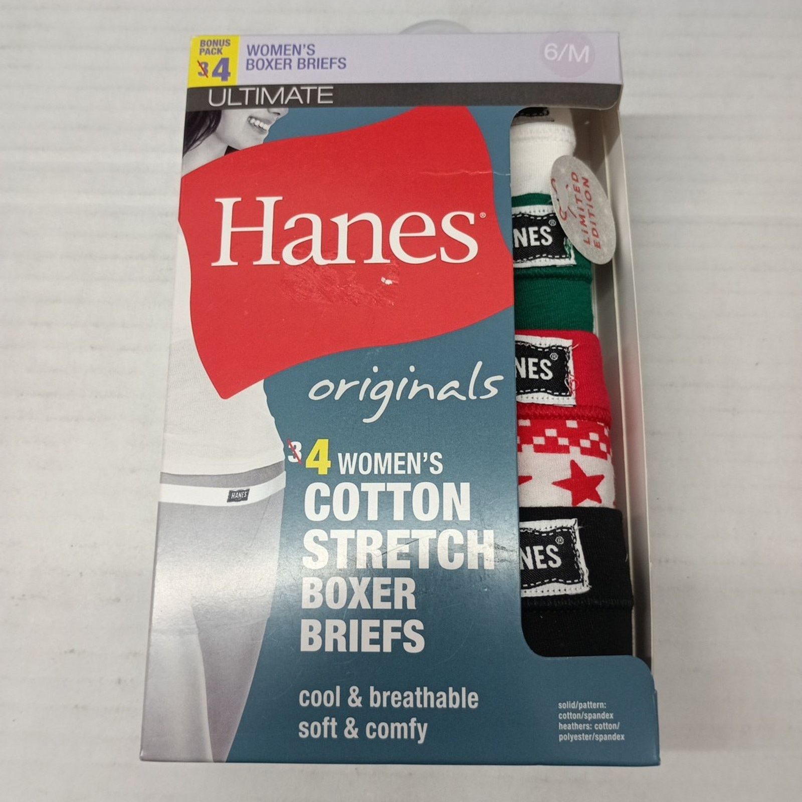 Hanes Women’s Hanes 4 Pk Ultimate Stretch Boxer Briefs Size 6/M Size ONE SIZE - 1 Thumbnail
