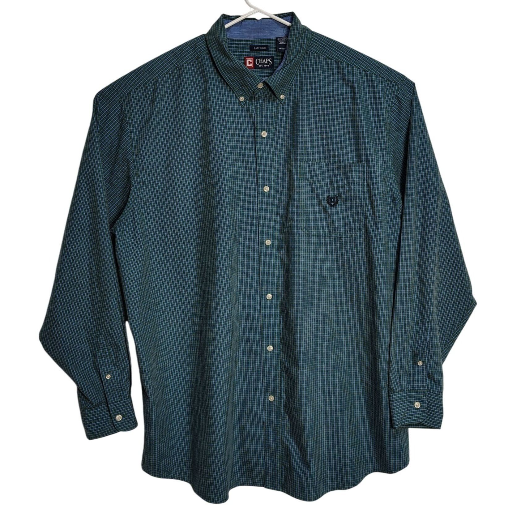 Chaps Chaps Mens 3XLT Easy Care Button-Down Green and Blue Plaid L Size US XXL / EU 58 / 5 - 1 Thumbnail