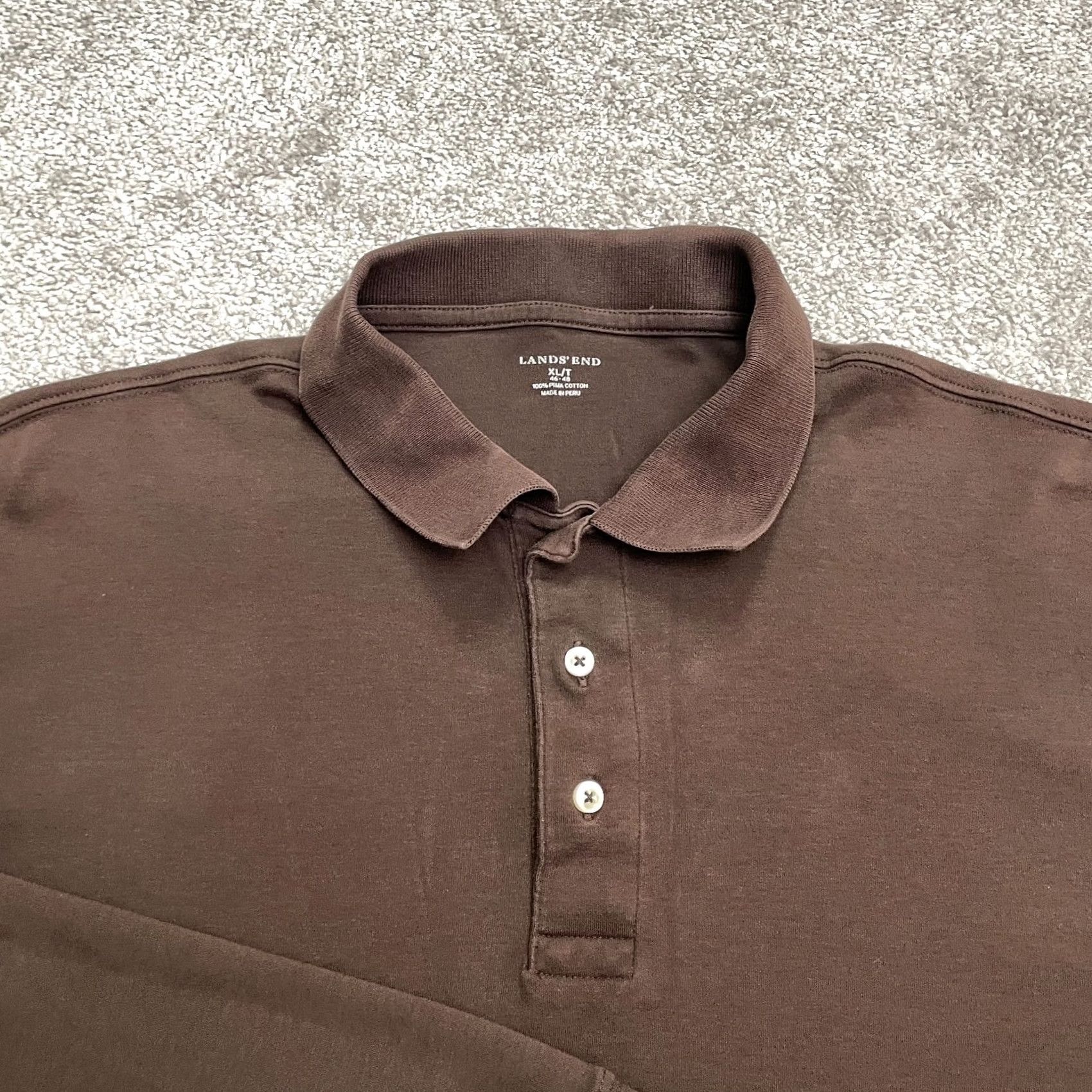 Lands' End Lands' End Polo Shirt Mens XLT Brown Long Sleeve 100% Cotton Casual Outdoor Top Shirt Regular Big & Tall Mens Size US XL / EU 56 / 4 - 3 Thumbnail