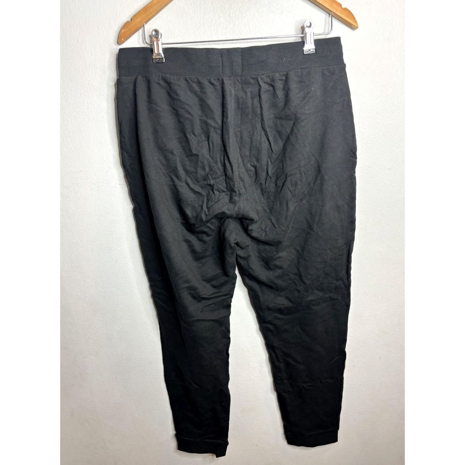 Vintage BOSS Sweatpants Mens XL Black Tapered Joggers Lounge Athletic Pants Pull On Ribbed Cuffs White Logo 29in Inseam Drawstring Regular Waist Size US 36 / EU 52 - 4 Thumbnail