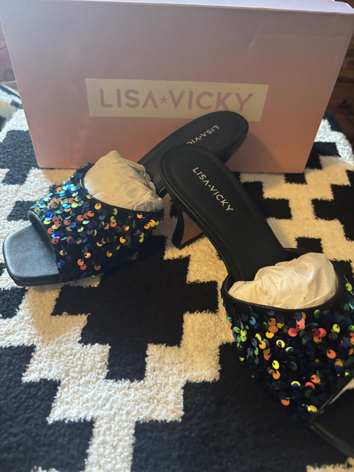 Designer Lisa + Vicky Pretty-V Multi Payette Sequin Heels - Size 8M Size US 8 / IT 38 - 1 Thumbnail