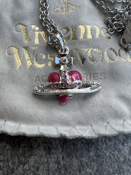 Rare Vintage Vivienne Westwood Necklace Winged Heart Pink Silver W