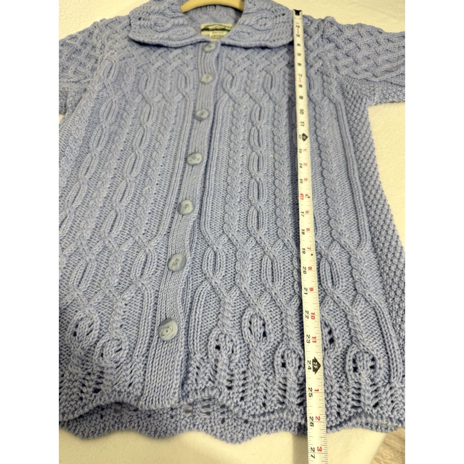Vintage Aran Crafts Ireland Fisherman's Sweater Cardigan Blue Women Sz S Merino Pockets Size S / US 4 / IT 40 - 2 Thumbnail
