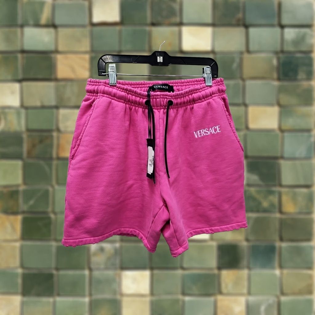 Versace VINTAGE Versace Sweat Shorts Mens Distressed Fuxia Fleece Drawstring Pockets Logo 40 Mens Size US 40 / EU 56 - 1 Thumbnail