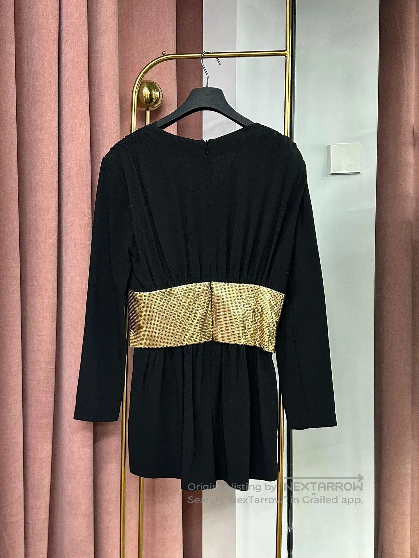 Saint Laurent Paris Saint Laurent Black Gold Sequin Bow Jumpsuit. Size 39" - 5 Thumbnail