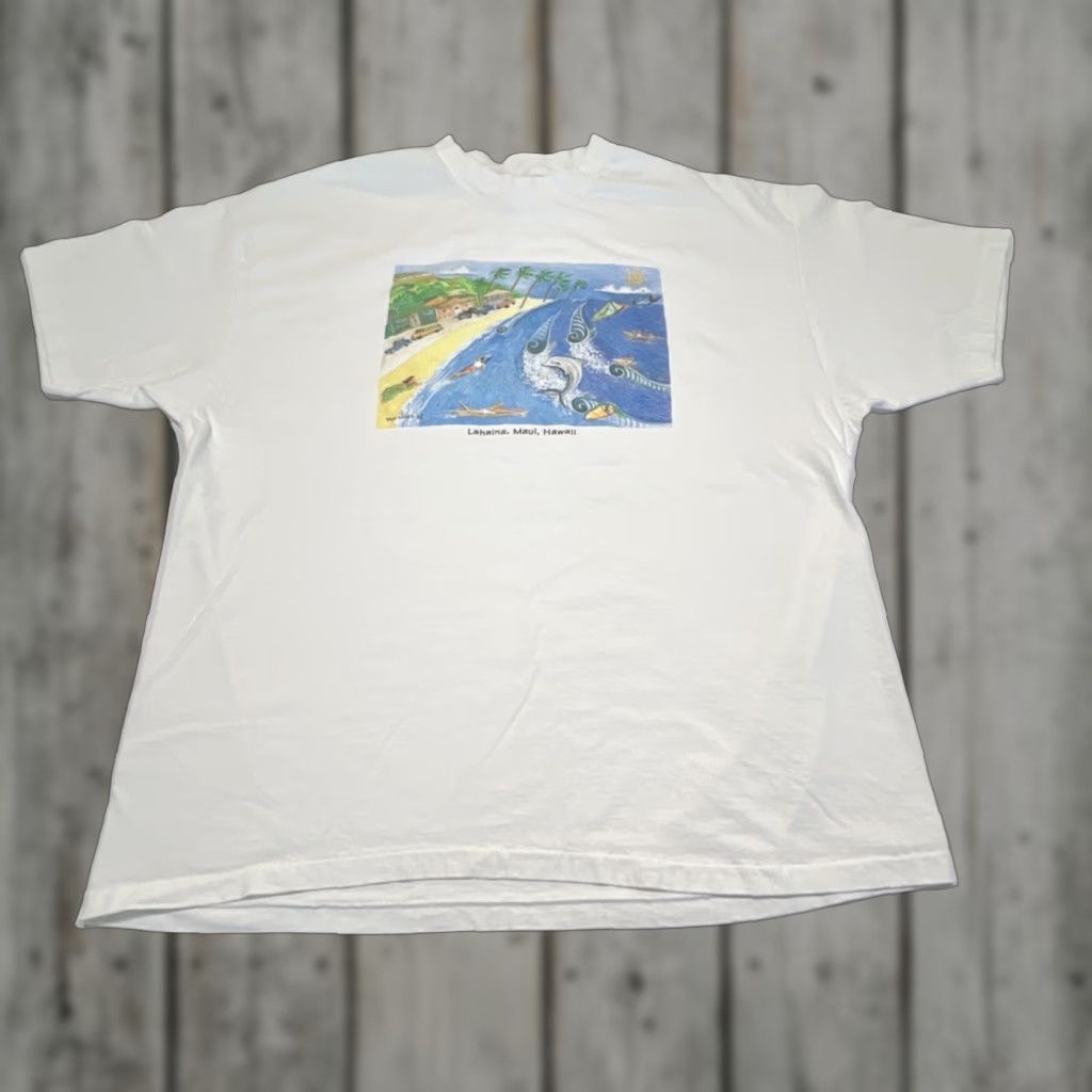 Hanes VINTAGE Lahaina Maui Hawaii 2XL Graphic T Shirt Surfers Dolphin Beach Hanes White Unisex 1980s Graphic Tee Mens Women Size US XXL / EU 58 / 5 - 1 Thumbnail