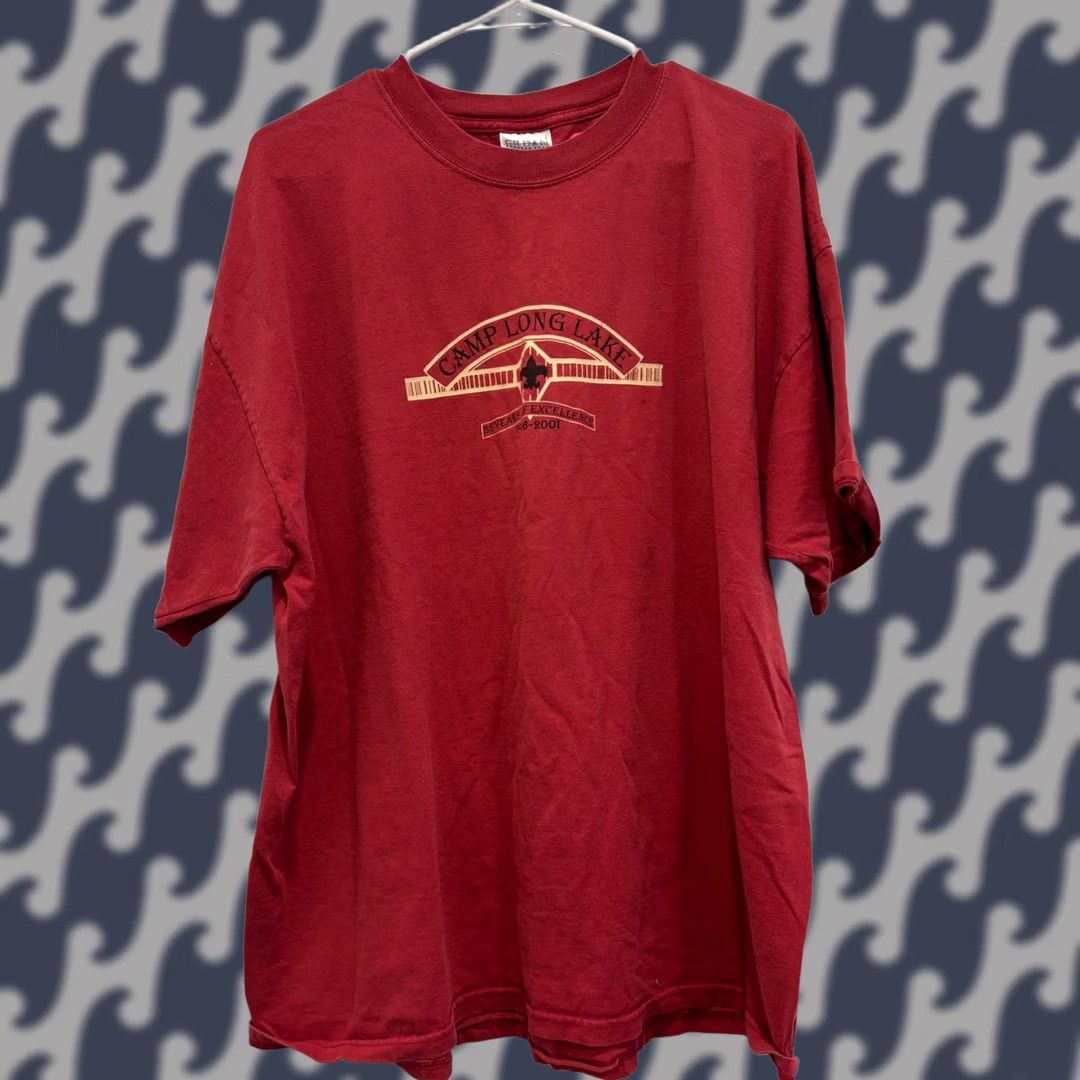 Gildan VINTAGE 2001 Camp Long Lake BSA Graphic T-Shirt Mens XXL Red Gildan Heavyweight Size US XXL / EU 58 / 5 - 1 Thumbnail