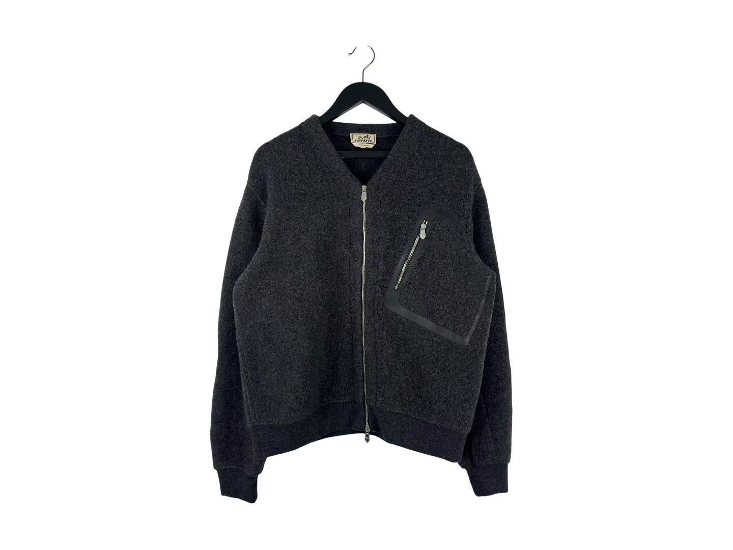 Hermes Hermes Dark Gray Cashmere Blend Leather Trim Jacket Size US XXS / EU 40 - 1 Thumbnail