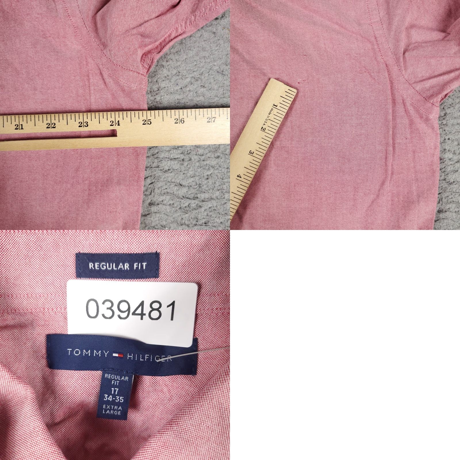 Tommy Hilfiger Tommy Hilfiger Dress Shirt Mens 17 Red Button-Down Long Sleeve 100% Cotton Regular Fit Mens Size 46R - 8 Thumbnail