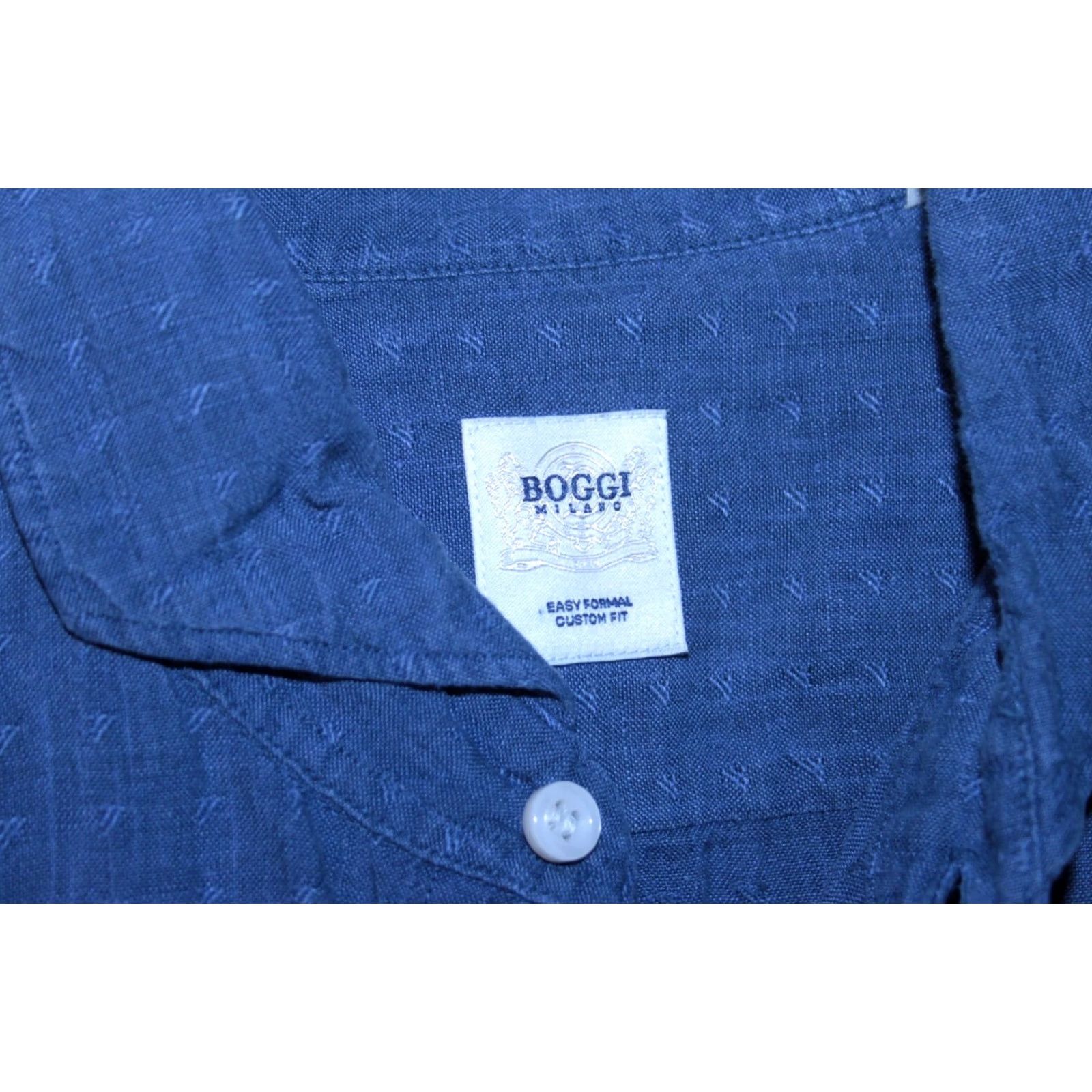 Vintage Boggi Milano formal shirt Mens Size L 100% linen Blue easy custom fit Size 42R - 5 Thumbnail
