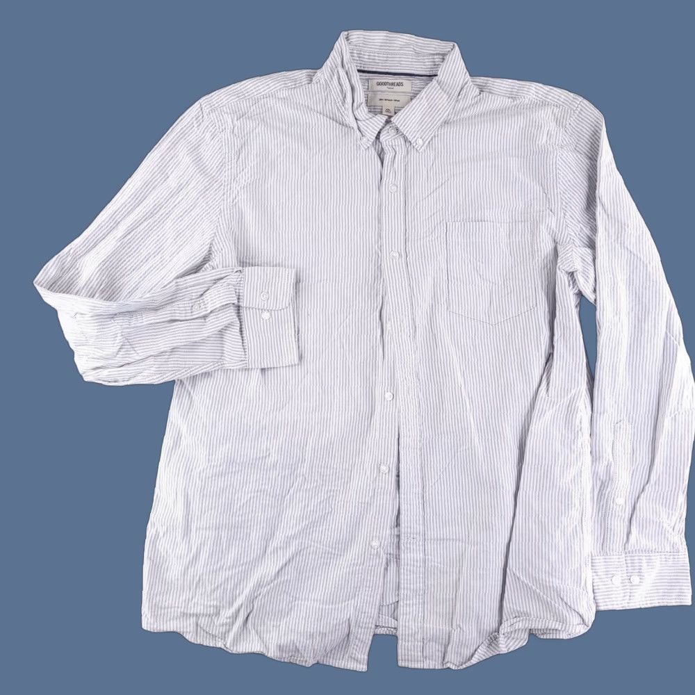 Vintage Goodthreads Shirt Men 2XL White Oxford Stripe Slim Cotton Long Sleeve Button Up Shirt Mens Slim 2XL White Striped Oxford Button-Up Size US XXL / EU 58 / 5 - 1 Thumbnail