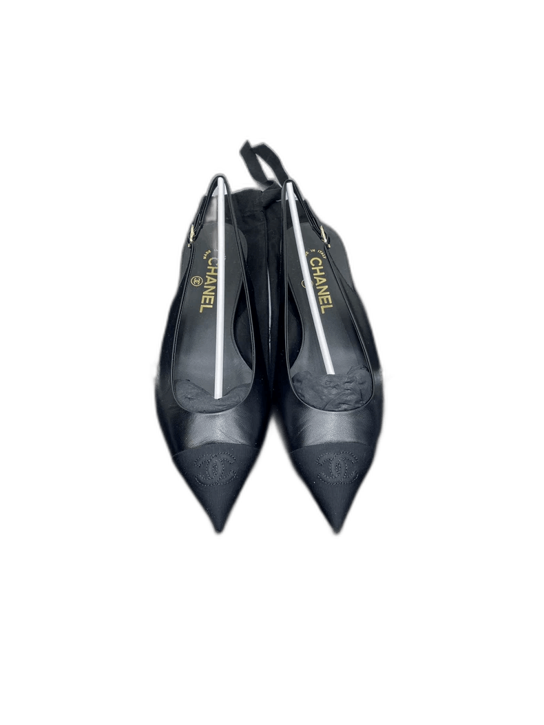 Chanel Chanel Black Leather Pointed Flats -2505 Size US 8 / EU 41 - 1 Thumbnail