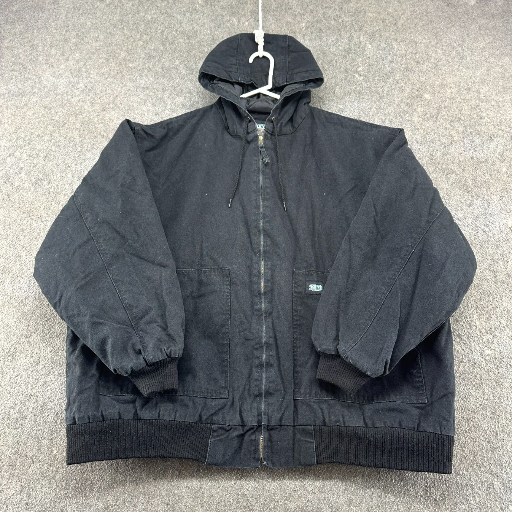 Vintage Key Jacket Mens 3XLT Black Full Zip Hooded Lined Bomber Jacket Workwear Canvas Cotton Size US XXL / EU 58 / 5 - 2 Thumbnail