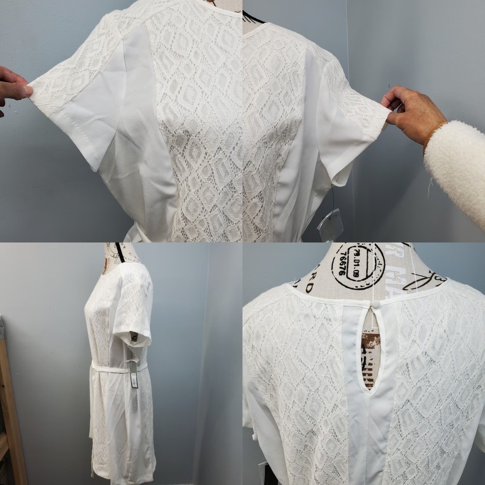 Apt. 9 Apt.9 White Lace Panel Sheath Dress Womens XL Short Sleeve Round Neck Belted Size 40" / US 18 - 8 Thumbnail