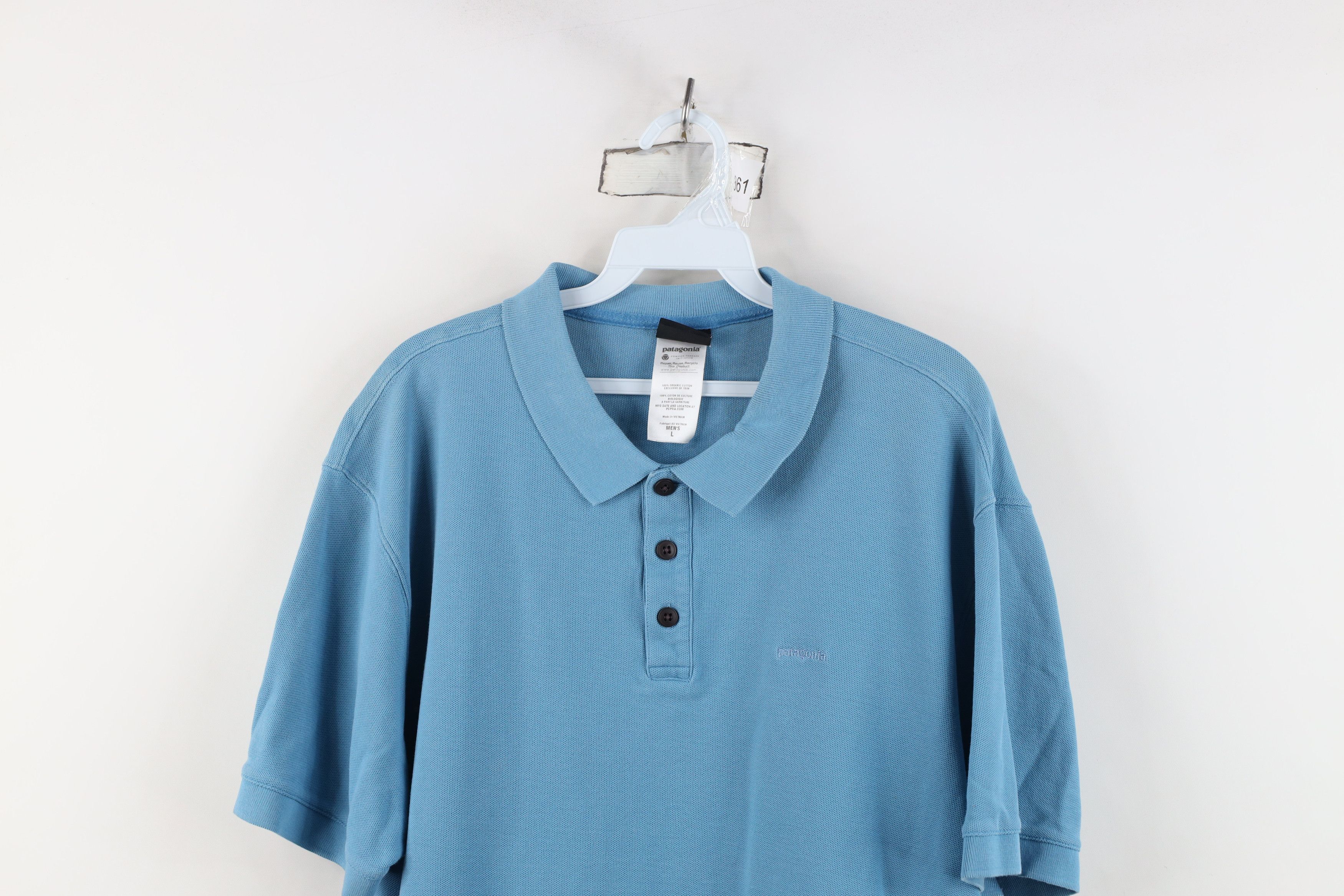 Patagonia Vintage Patagonia Spell Out Organic Cotton Polo Shirt Blue Size US L / EU 52-54 / 3 - 2 Thumbnail