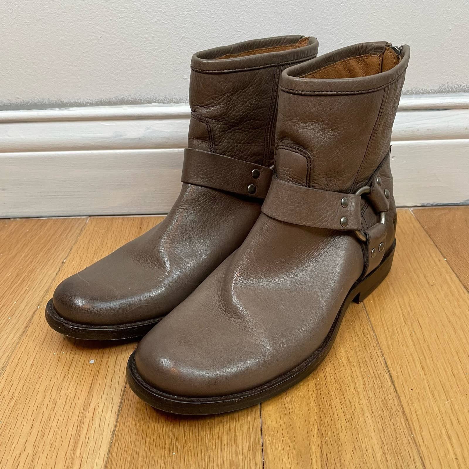 Frye Frye Harness Boots 6B Gray Moto Leather Round Toe Zip Women Size US 6 / IT 36 - 2 Thumbnail