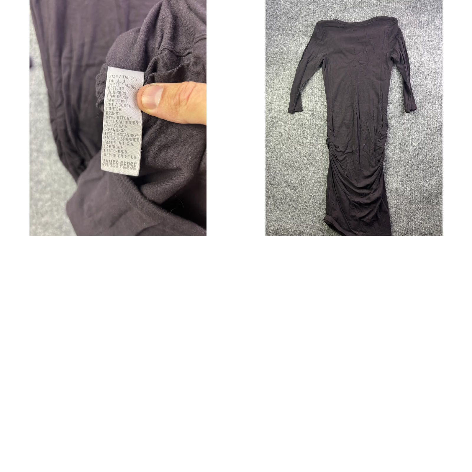 James Perse VINTAGE? No. James Perse Dress Womens 3 Purple Ruched V Neck Long Sleeve Midi Bodycon WJE6085 Size XS / US 0-2 / IT 36-38 - 8 Thumbnail