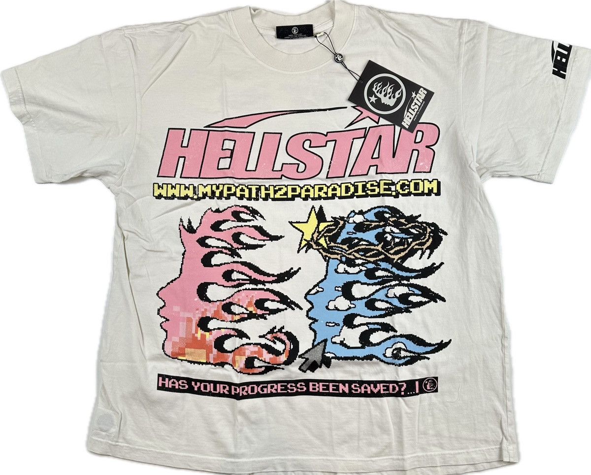 image of Hellstar Pixel Short Sleeve T-Shirt in Cream, Men's (Size 2XL)