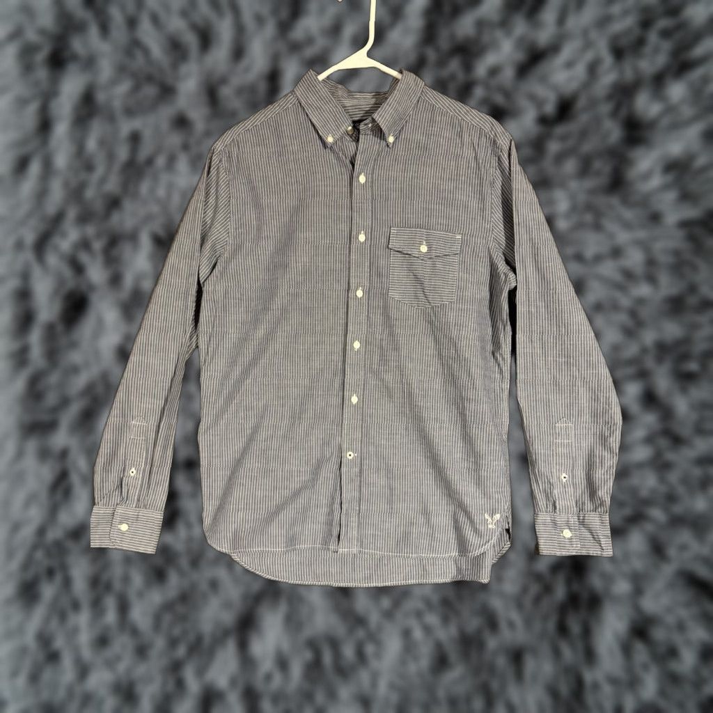 American Eagle Outfitters VINTAGE American Eagle Outfitters Button-Down Shirt Men Medium Pinstripe 100% Cotton Gray Casual Workwear 2010s Mens Size US M / EU 48-50 / 2 - 1 Thumbnail