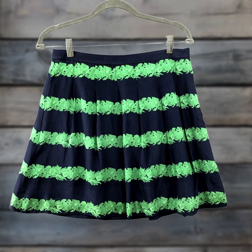 J.Crew J. Crew Silk Mini Skirt Size 2 Pleated Blue Green Stripe Floral Womens Skirt Short Lightweight Lined Zip Spring Summer Milky Way Size 26" / US 2 / IT 38 - 1 Thumbnail