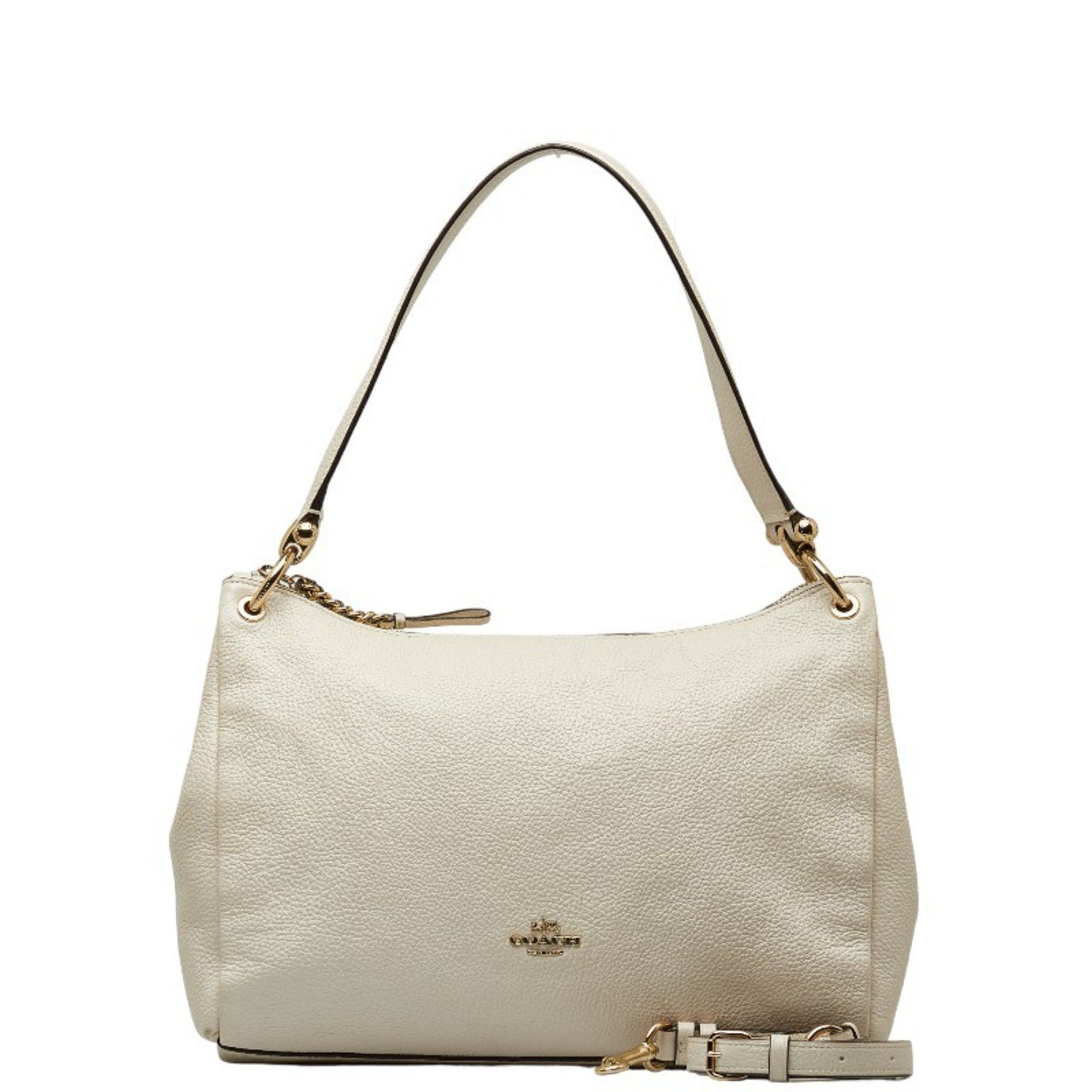 image of Coach Handbag Shoulder Bag White Leather Ladies Coach, Women's