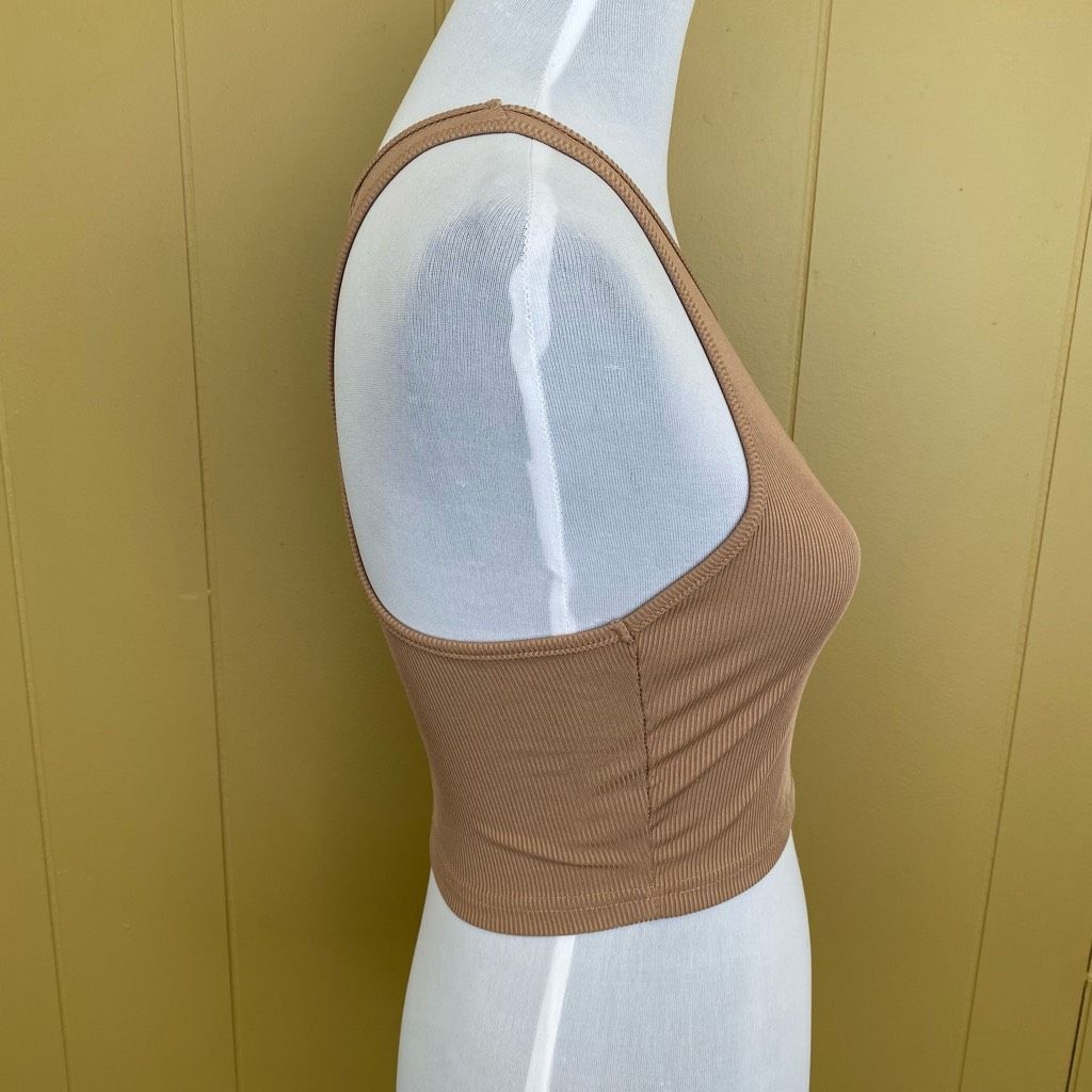 Shein SHEIN women S scoopneck ribbed crop tank top tan Size S / US 4 / IT 40 - 4 Thumbnail