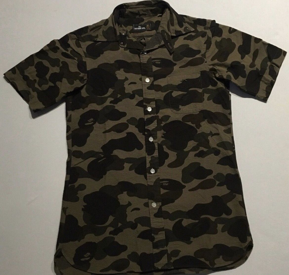 image of Bape Camo Button Up Shirt in Green, Men's (Size Small)