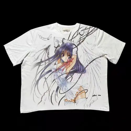 VIBE White Loose Hand Painted y2k Short Sleeve T-Shirt Size US M / EU 48-50 / 2 - 5 Thumbnail